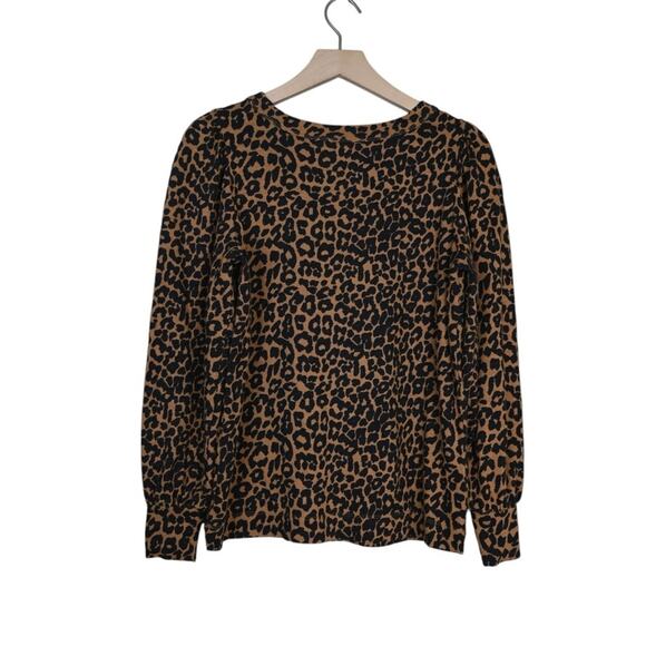 LOFT Women's S Leopard Print Puff Sleeve Lightweight Sweater - Picture 2 of 8